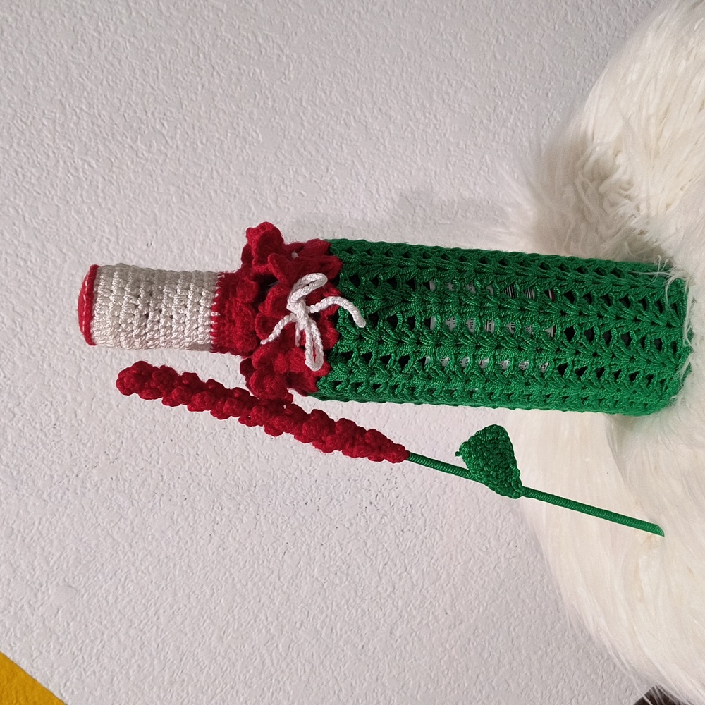 Handmade crochet Christmas bottle protector. New